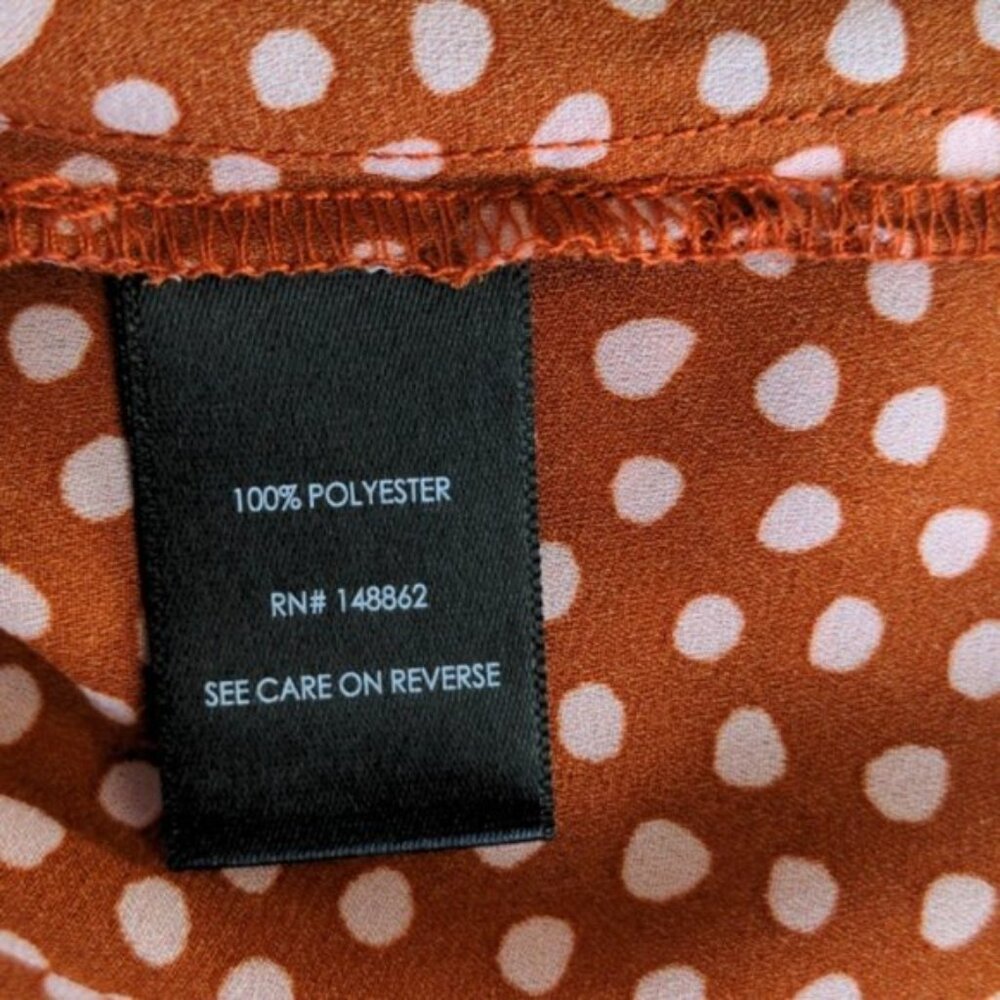 Torrid 1X Tunic Blouse Georgette Rusty Orange & Creamy Ivory White Polka Dots - Picture 9 of 9